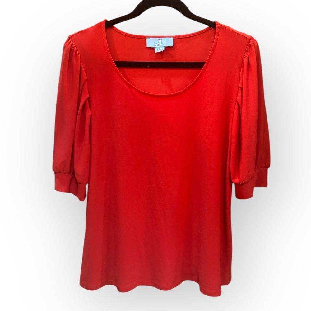 CeCe Red Puff Sleeve Blouse – Size Large – EUC